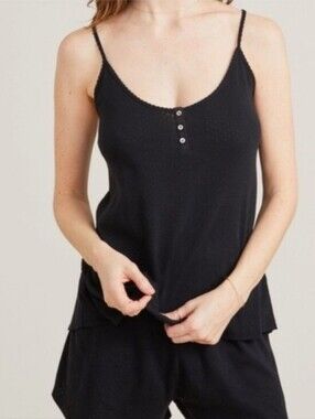 Hatch organic cotton pointelle knit pajama cami and shorts set, small